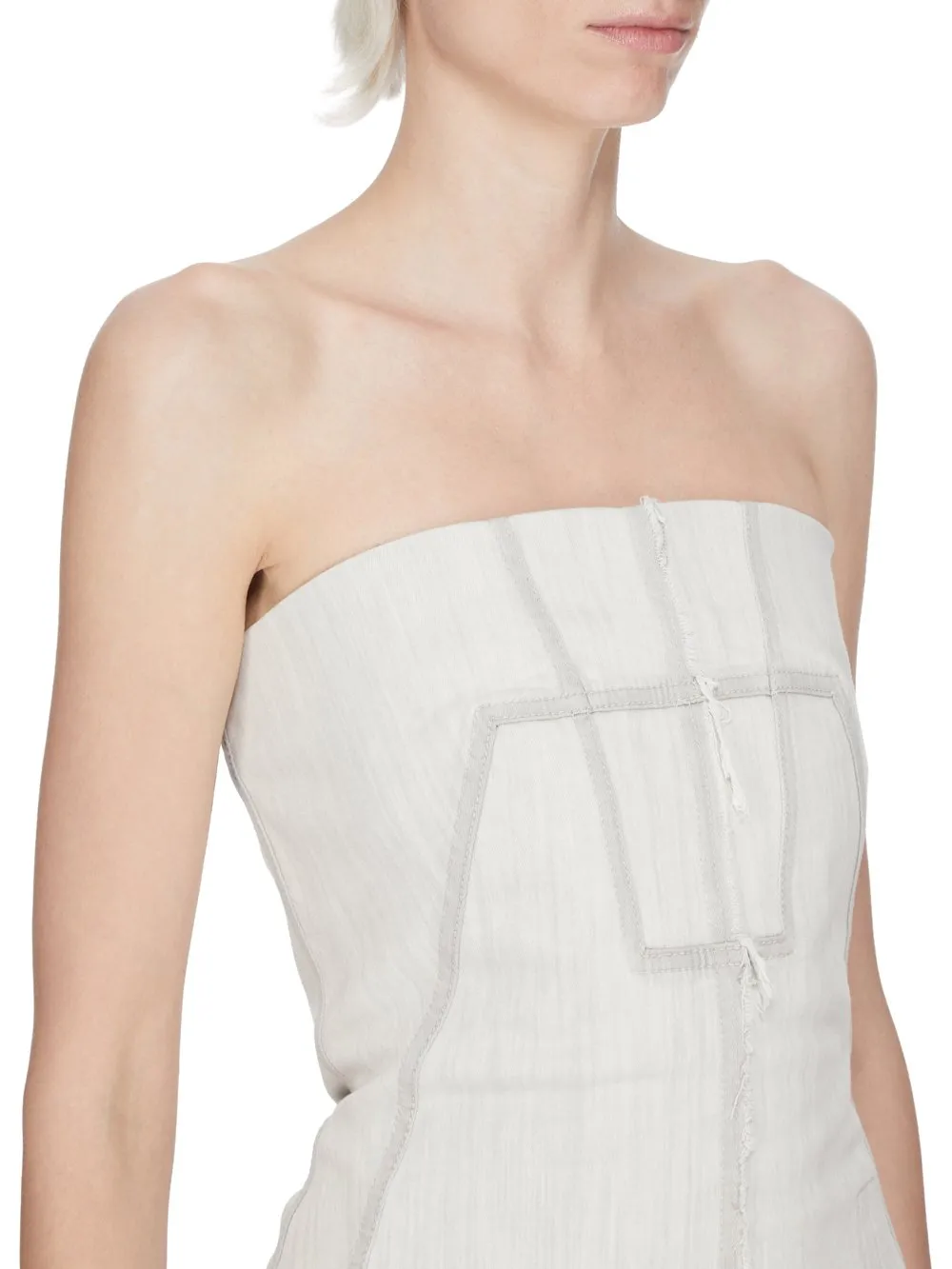 Drkshdw Temple Bustier Top In Milk Wash Stretch Denim