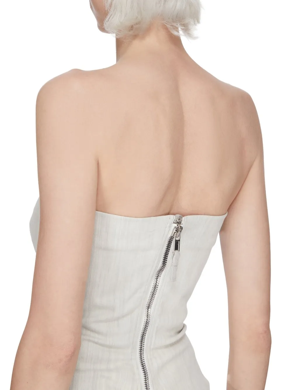 Drkshdw Temple Bustier Top In Milk Wash Stretch Denim