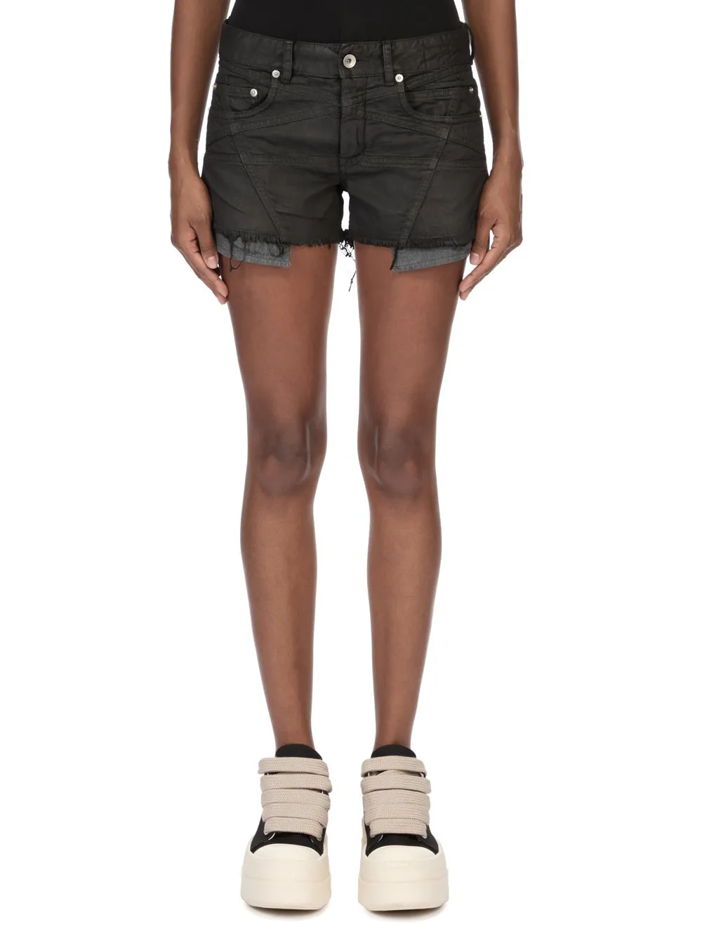 Drkshdw Temple Lana Cut Offs In Black 8Oz Deep Black Denim