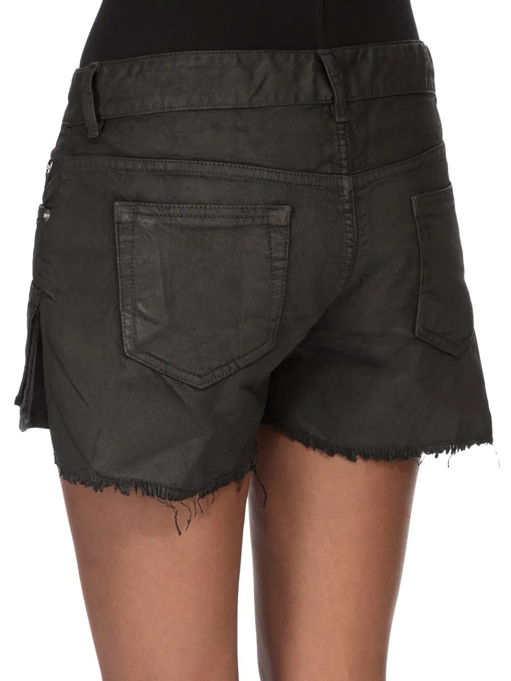 Drkshdw Temple Lana Cut Offs In Black 8Oz Deep Black Denim
