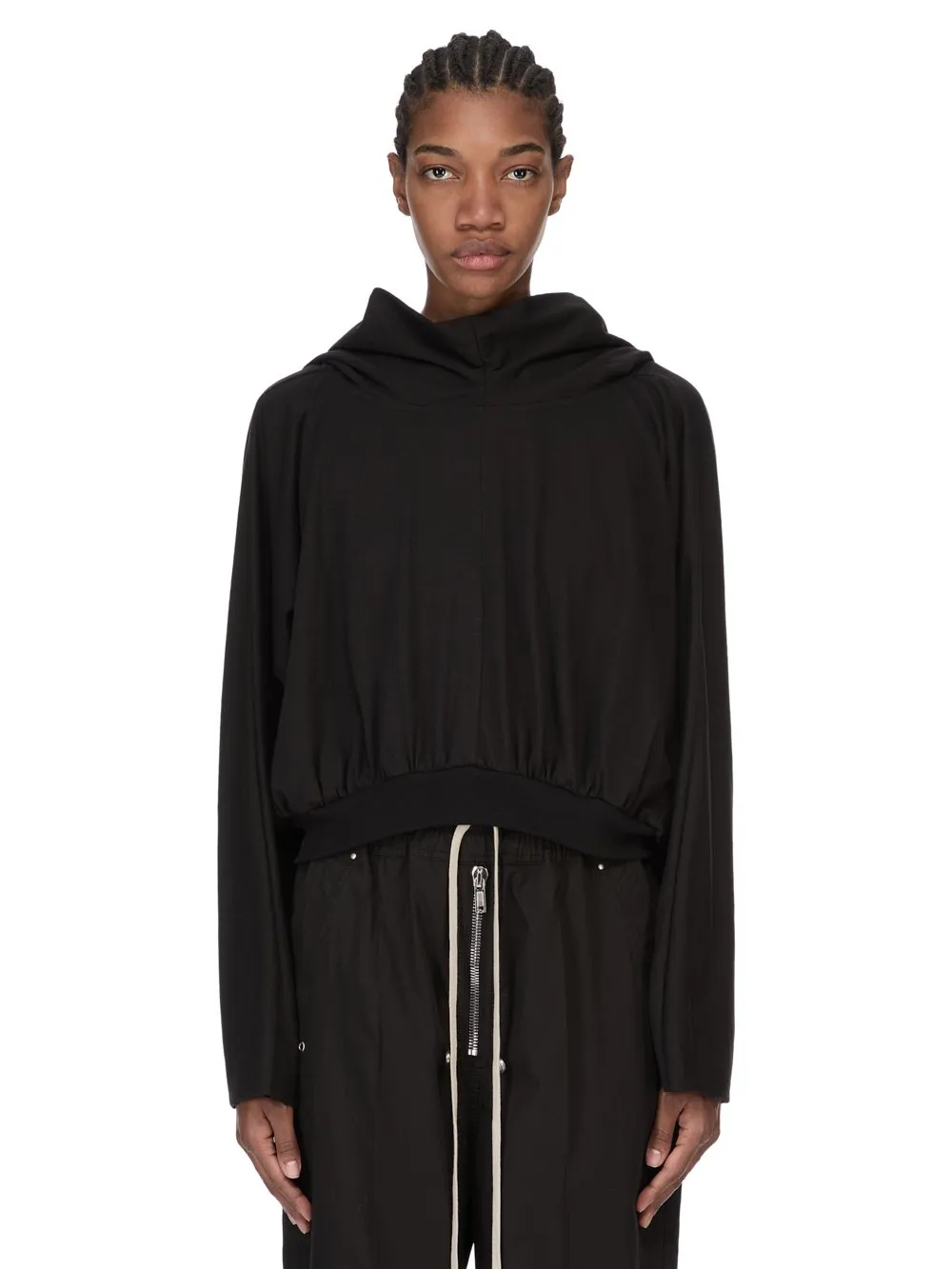 Drkshdw Temple Cropped Hooded Top In Black Medium Weight Cotton Jersey