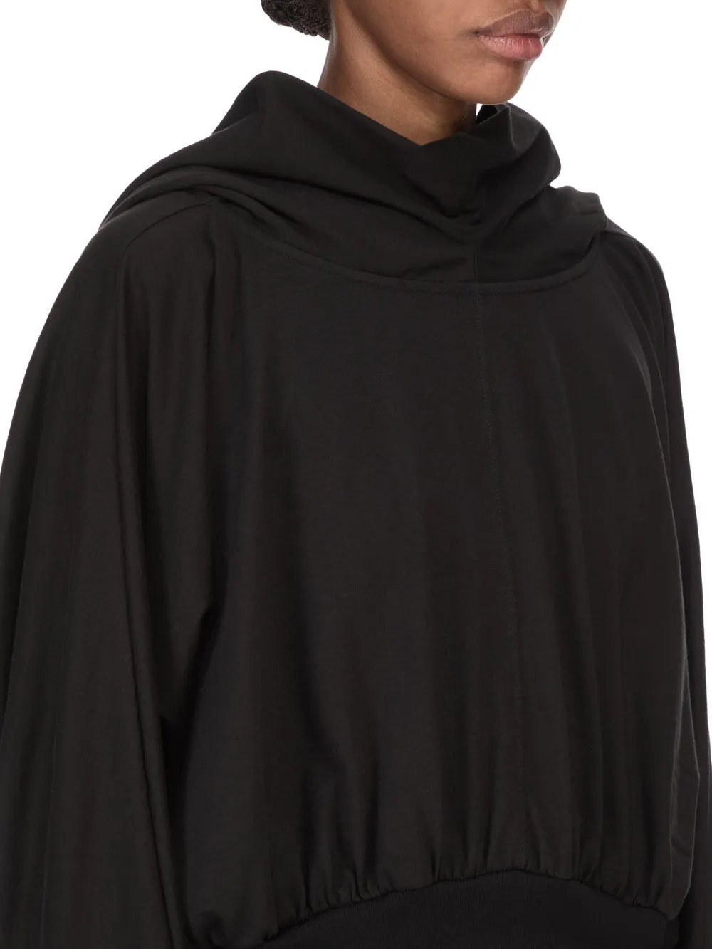 Drkshdw Temple Cropped Hooded Top In Black Medium Weight Cotton Jersey