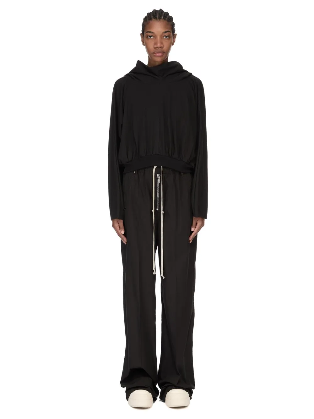 Drkshdw Temple Cropped Hooded Top In Black Medium Weight Cotton Jersey