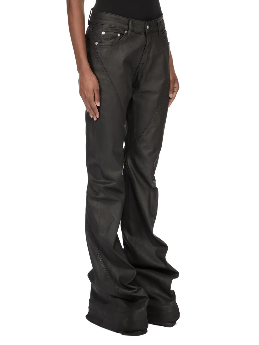 Drkshdw Temple Bias Bootcut In Black Deep Black Stretch Denim
