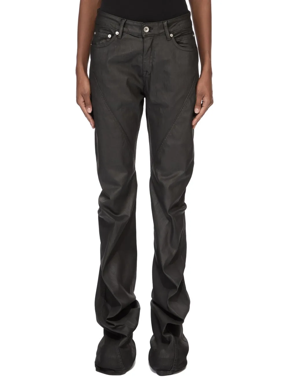 Drkshdw Temple Bias Bootcut In Black Deep Black Stretch Denim