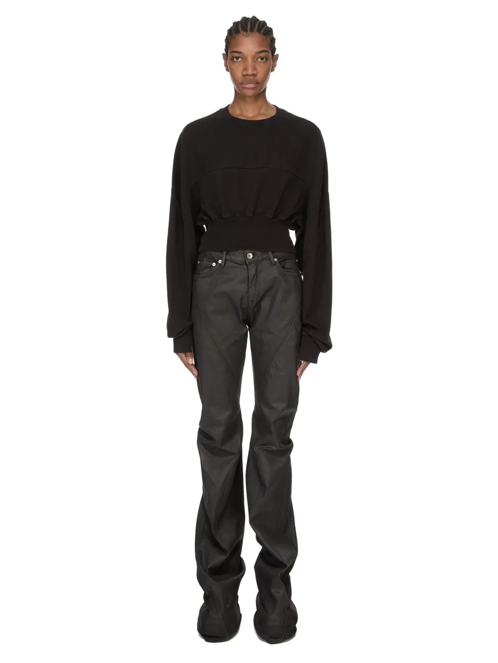 Drkshdw Temple Bias Bootcut In Black Deep Black Stretch Denim