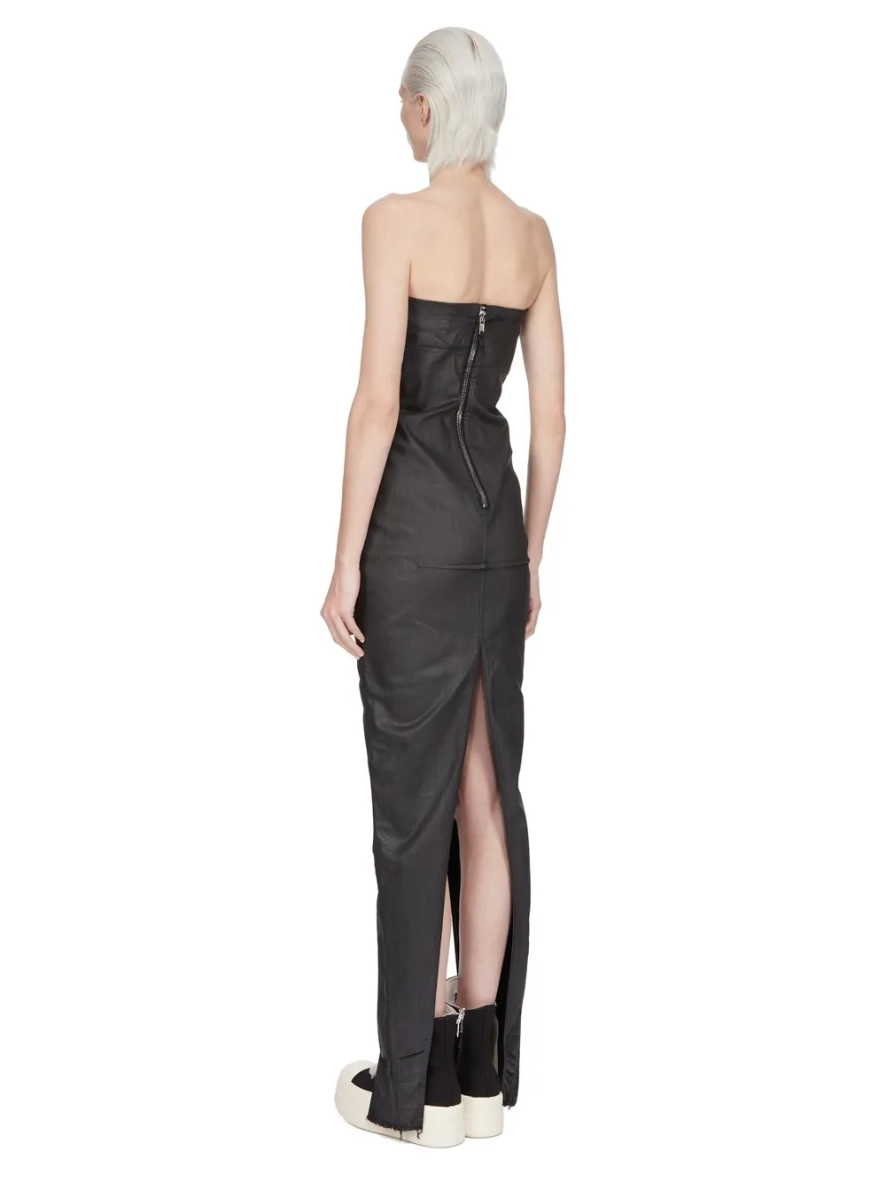 Drkshdw Temple Sliced Bustier Dress In Deep Black Stretch Denim