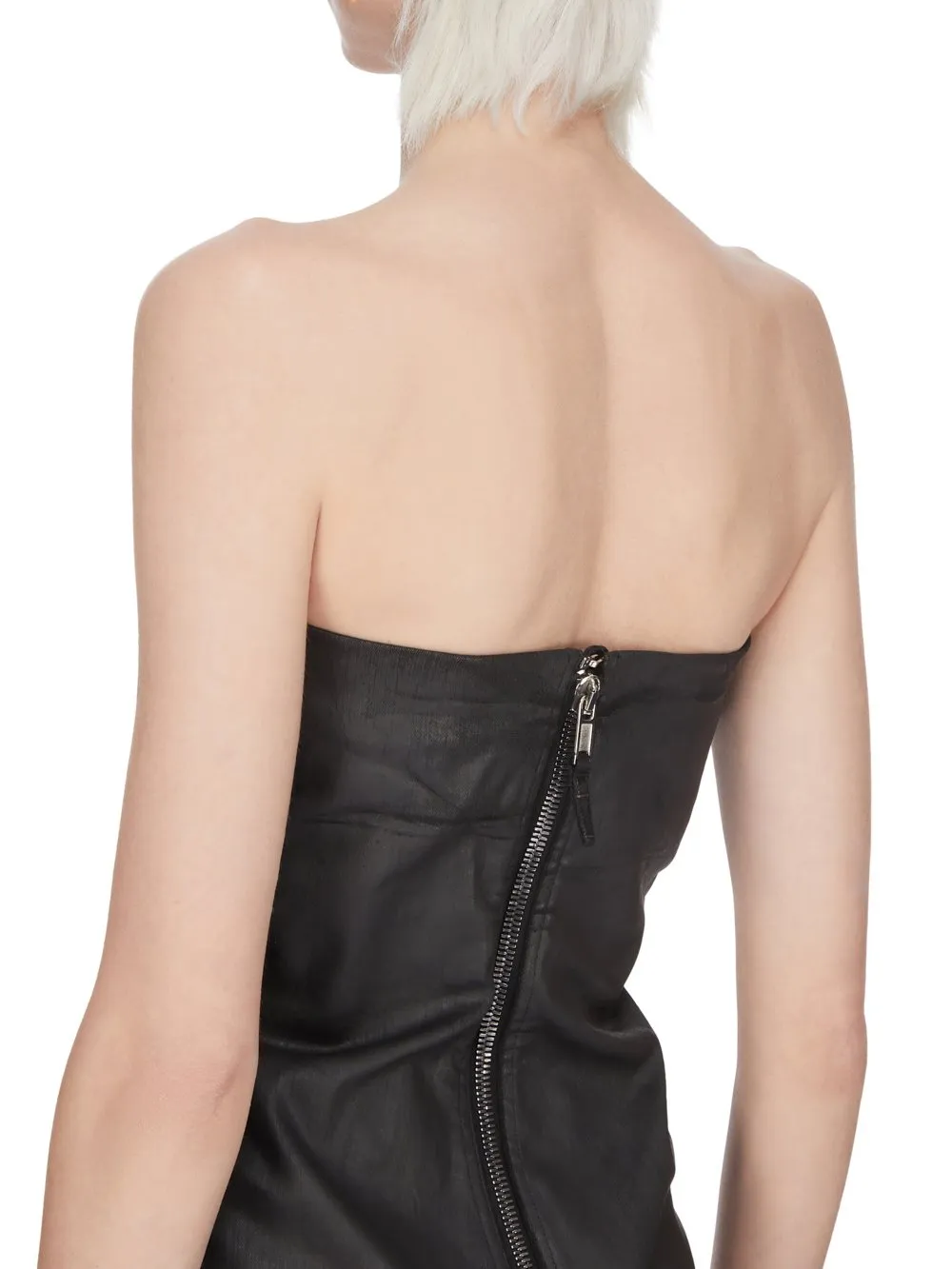 Drkshdw Temple Sliced Bustier Dress In Deep Black Stretch Denim