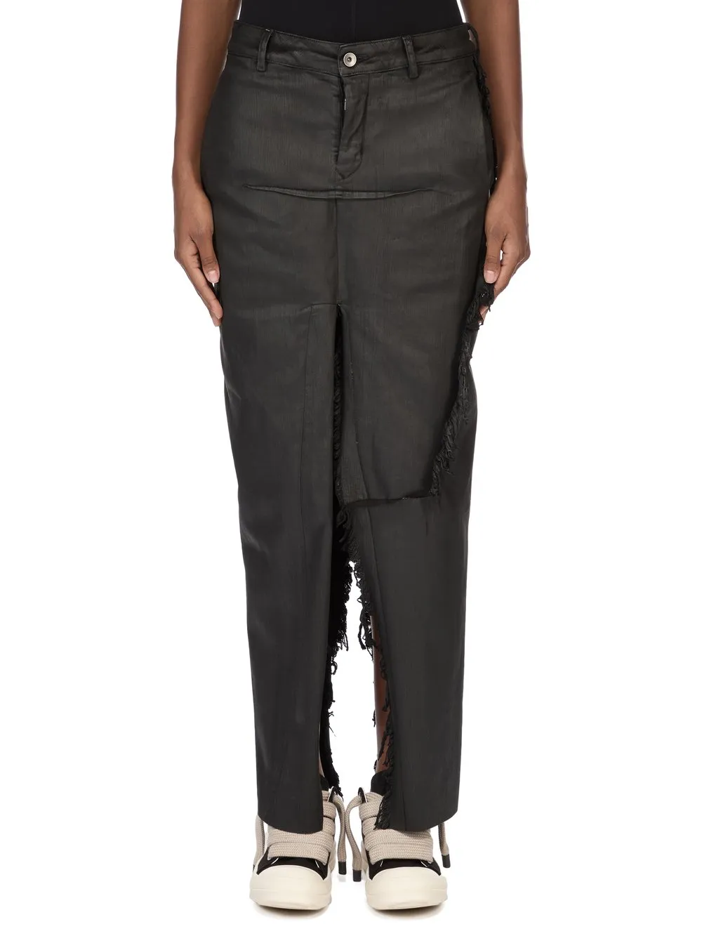Drkshdw Temple Denim Sliced Skirt In Deep Black Stretch Denim