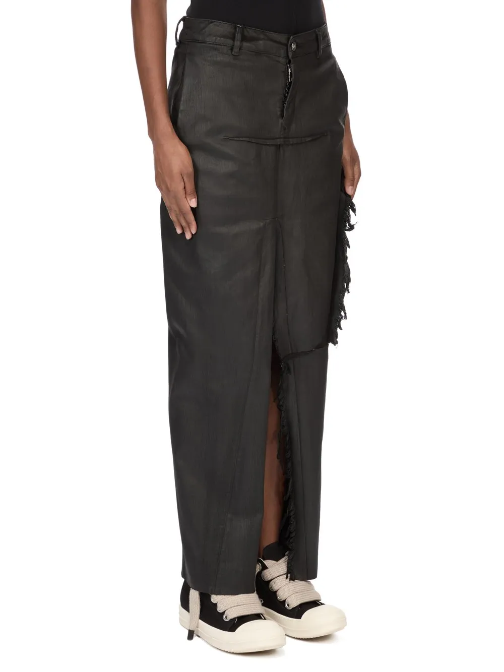 Drkshdw Temple Denim Sliced Skirt In Deep Black Stretch Denim
