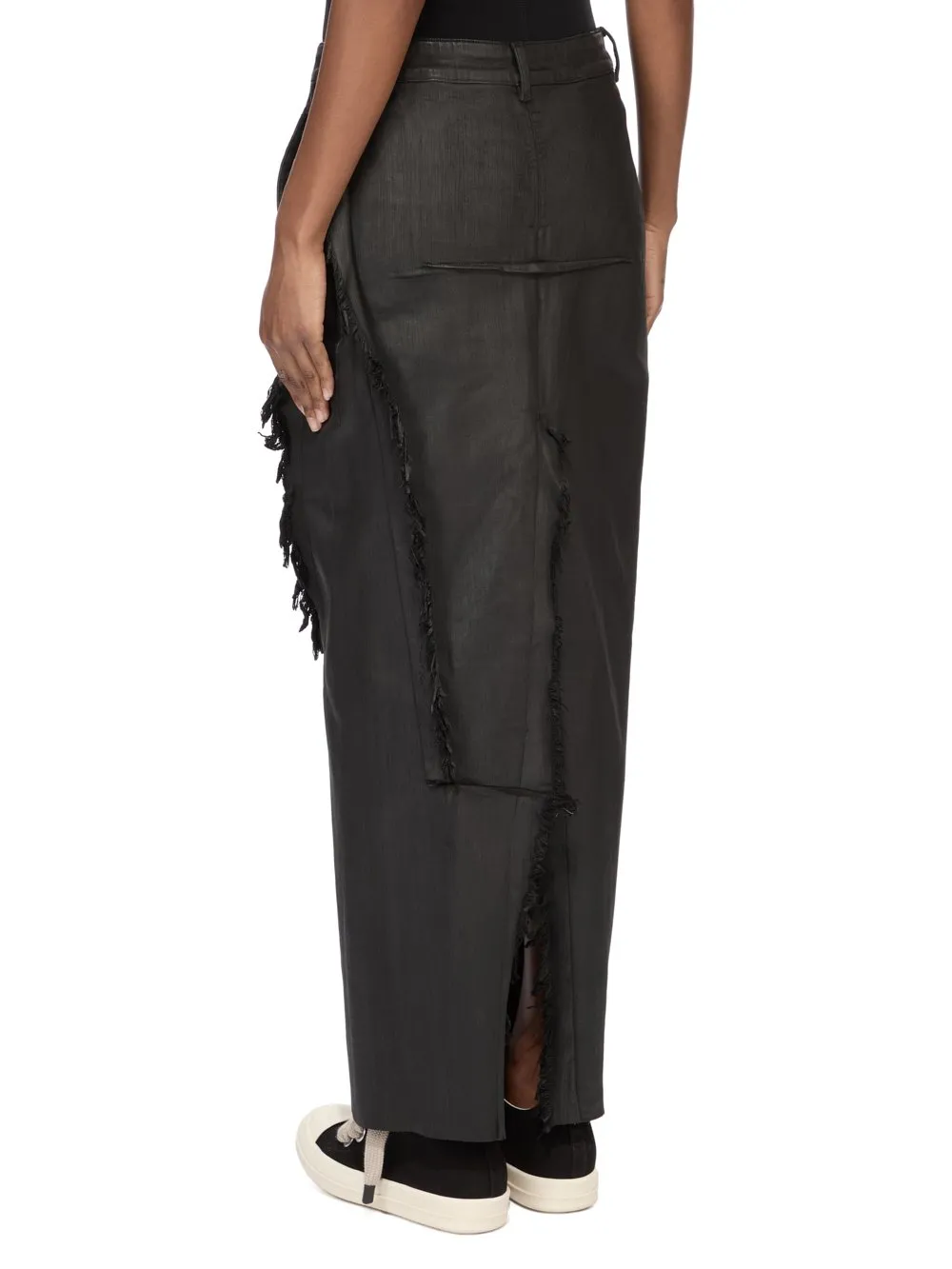 Drkshdw Temple Denim Sliced Skirt In Deep Black Stretch Denim