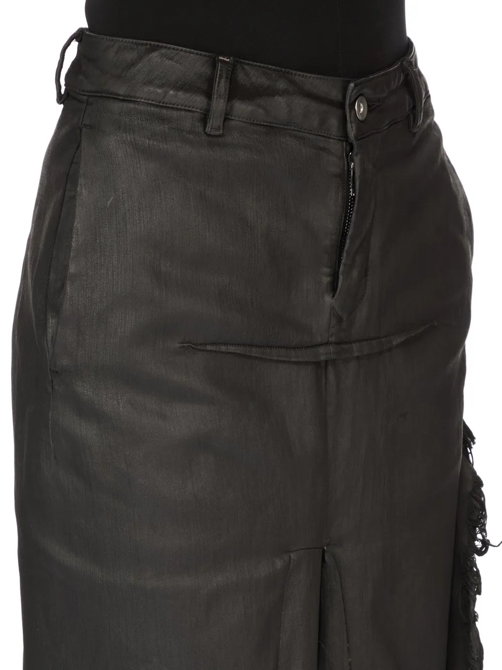 Drkshdw Temple Denim Sliced Skirt In Deep Black Stretch Denim