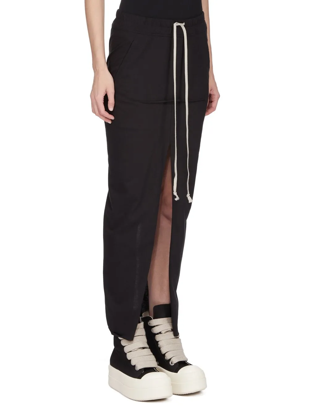 Drkshdw Temple Pull On Sliced Pillar Skirt In Black Medium Weight Cotton Jersey