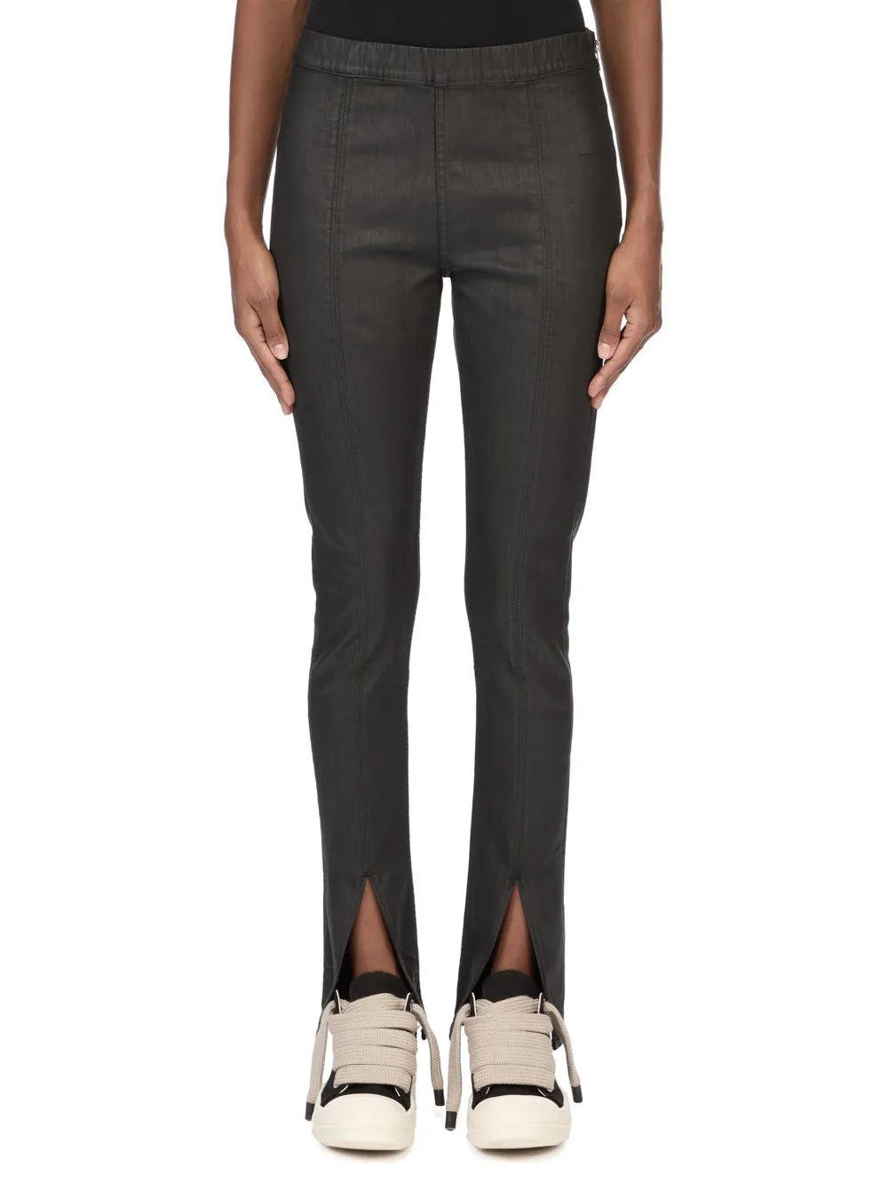 Drkshdw Temple Slit Front Legging In Black Deep Black Stretch Denim