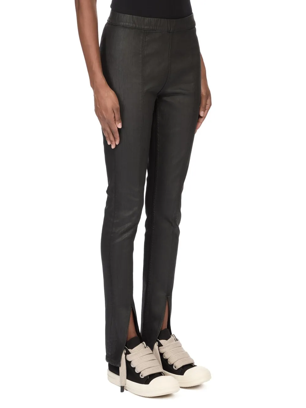 Drkshdw Temple Slit Front Legging In Black Deep Black Stretch Denim