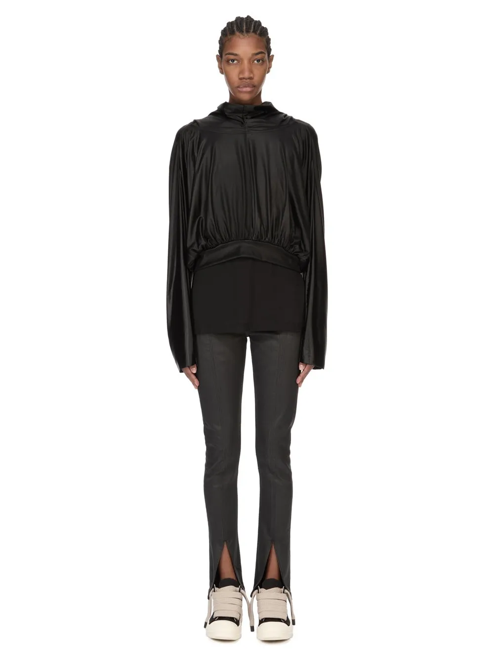 Drkshdw Temple Slit Front Legging In Black Deep Black Stretch Denim