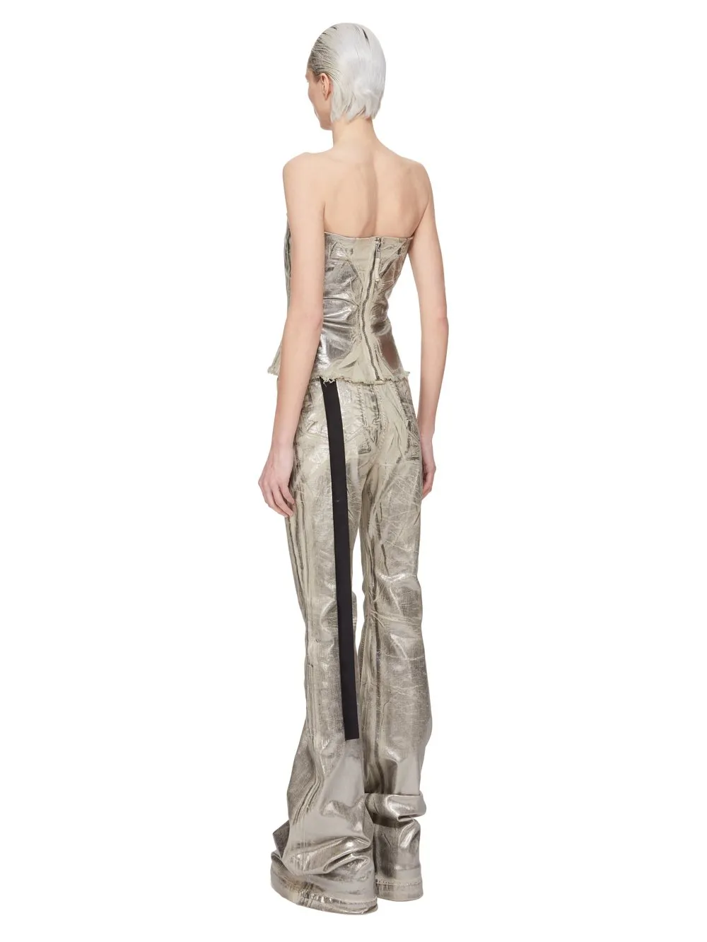 Drkshdw Concordians Bustier Top In Palladium Foil Stretch Denim