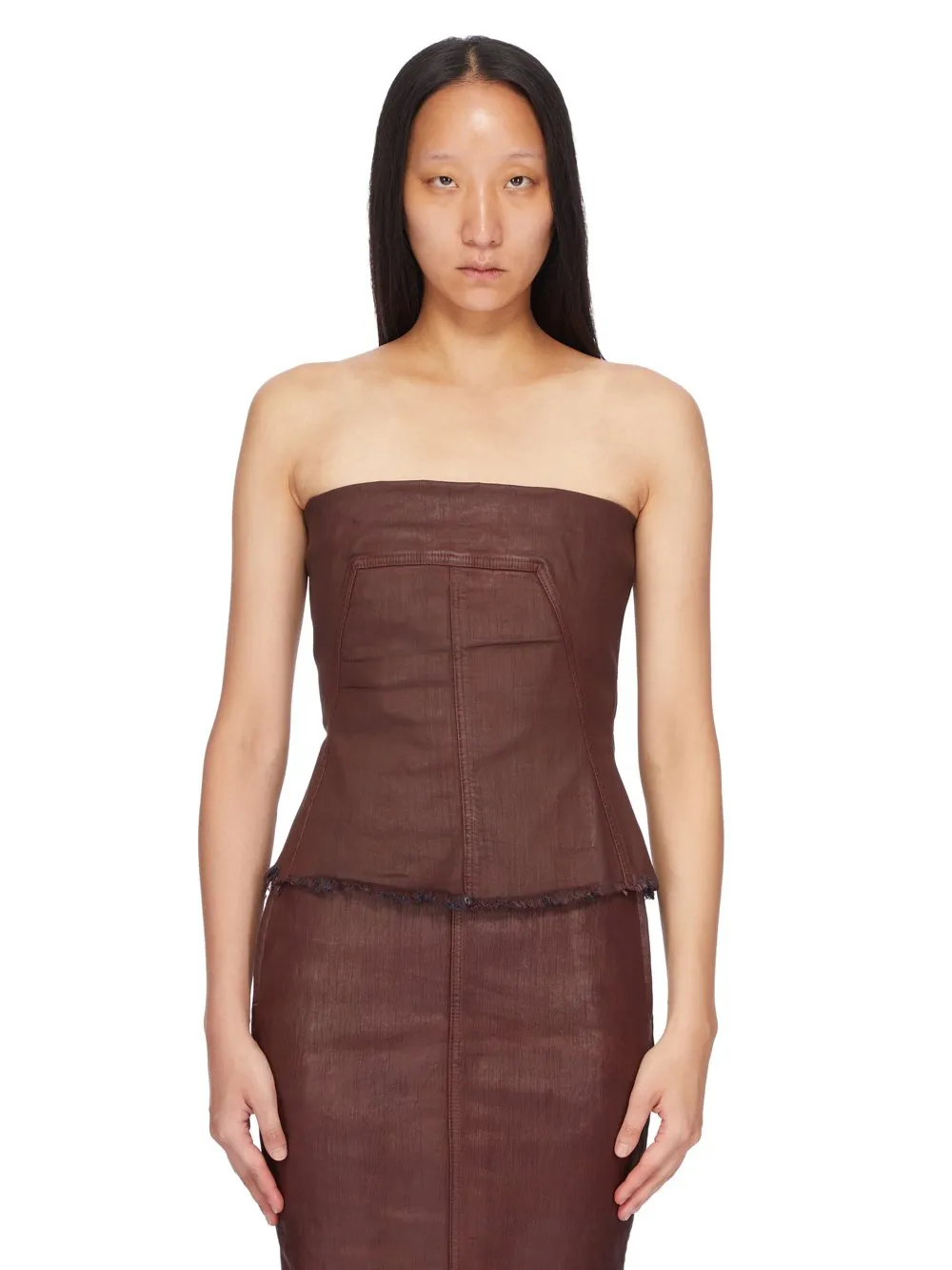 Drkshdw Concordians Bustier Top In Scab Wax Stretch Denim