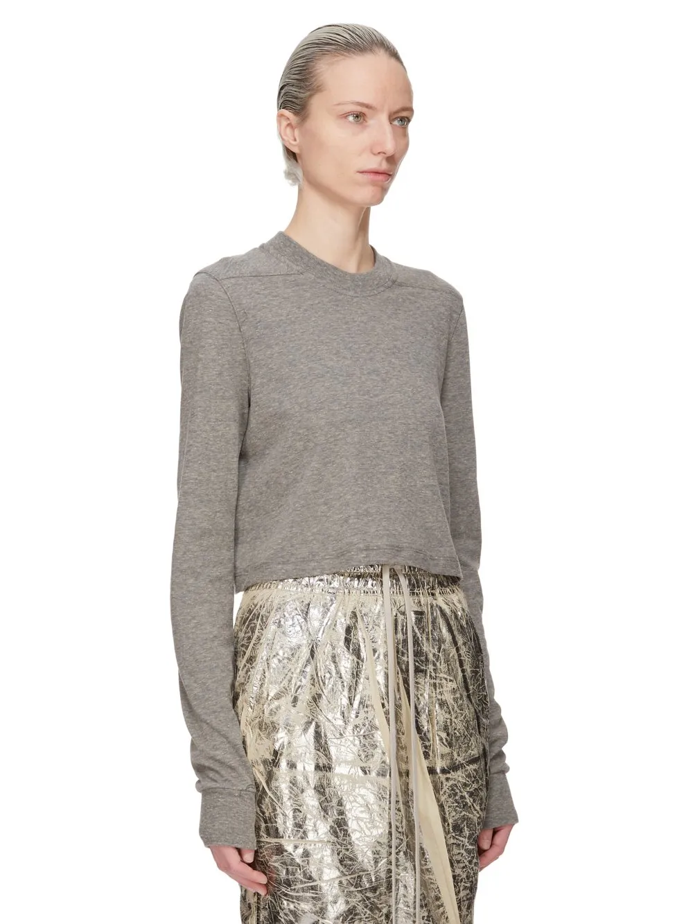 Drkshdw Concordians Ls Cropped Small Level T In Grey Melange Jersey