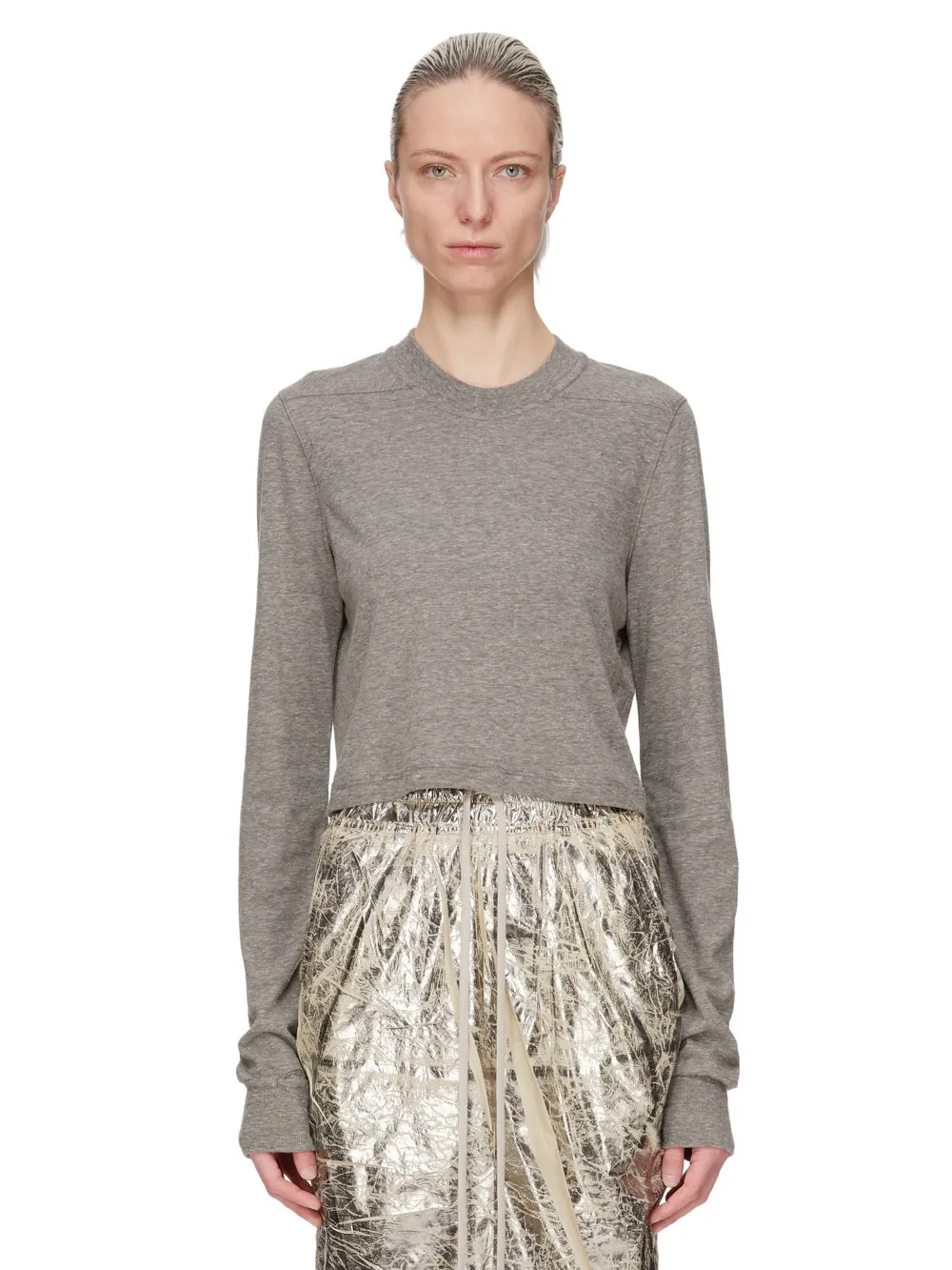 Drkshdw Concordians Ls Cropped Small Level T In Grey Melange Jersey