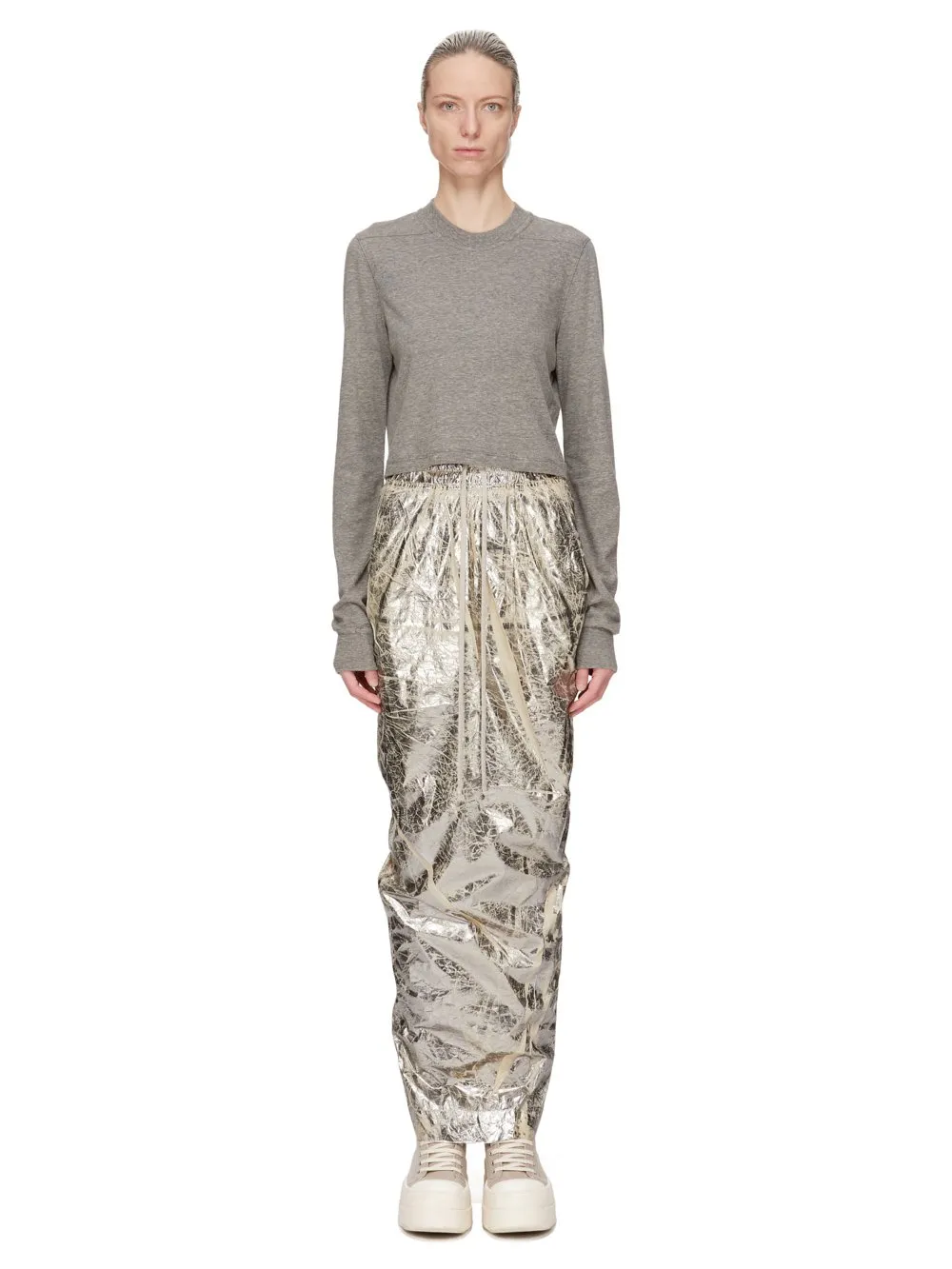 Drkshdw Concordians Ls Cropped Small Level T In Grey Melange Jersey