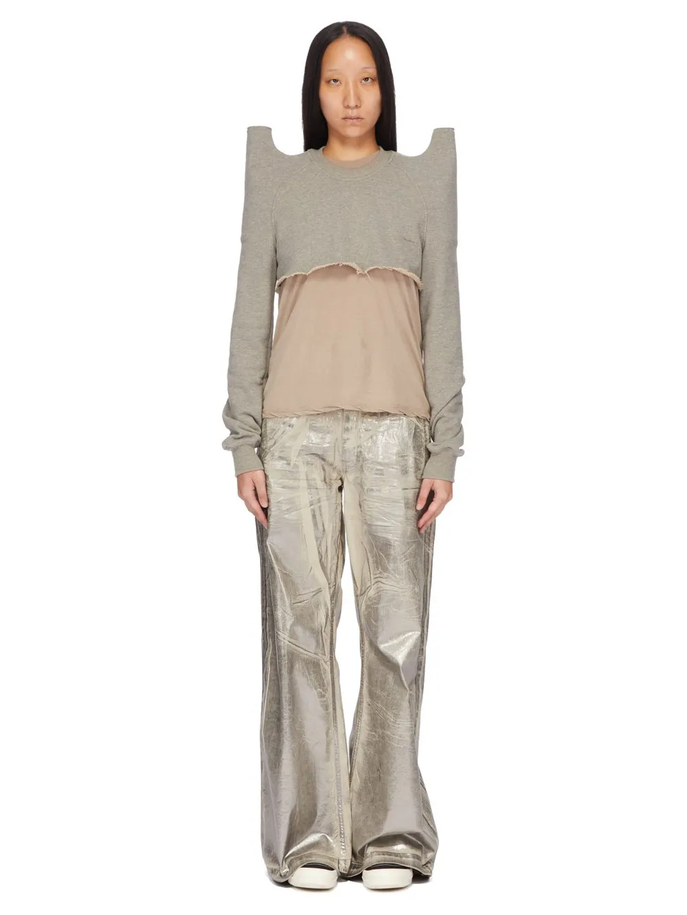 Drkshdw Concordians Cropped Tecsweat In Melange Grey Felpa Jersey