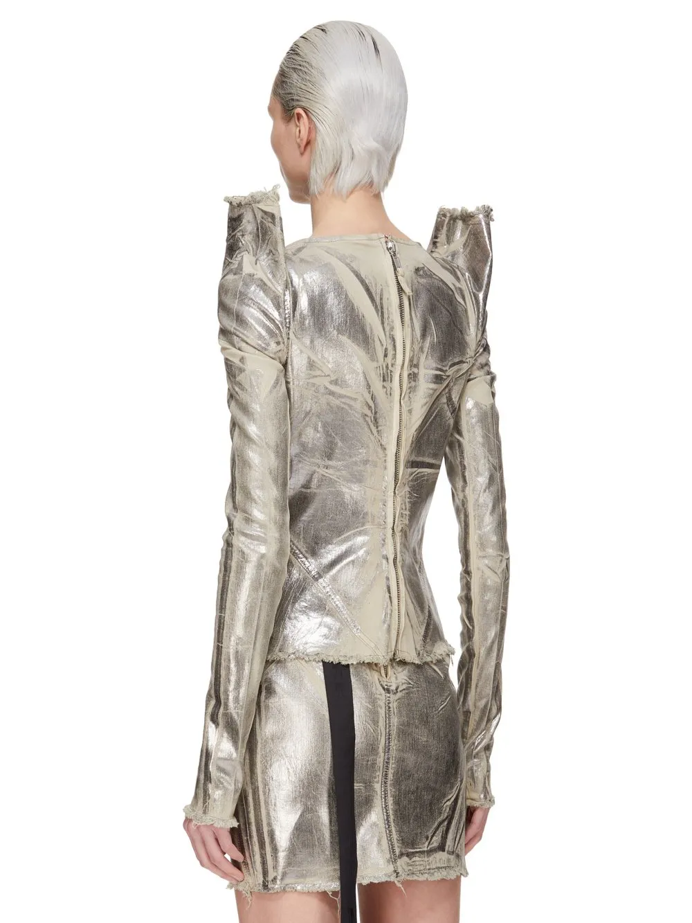 Drkshdw Concordians Tec Top In Palladium Foil Stretch Denim