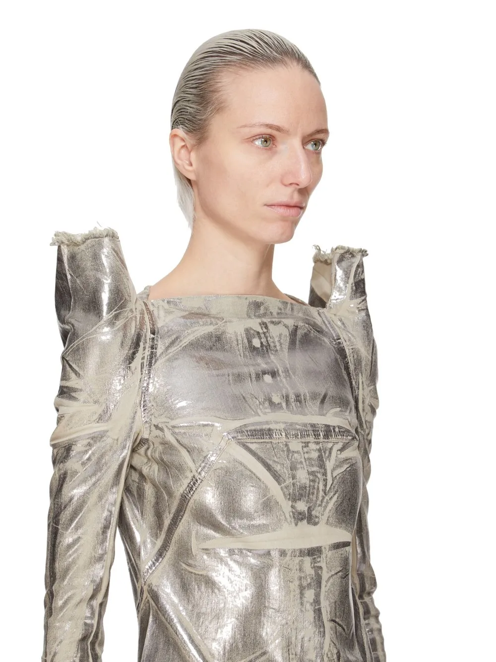 Drkshdw Concordians Tec Top In Palladium Foil Stretch Denim