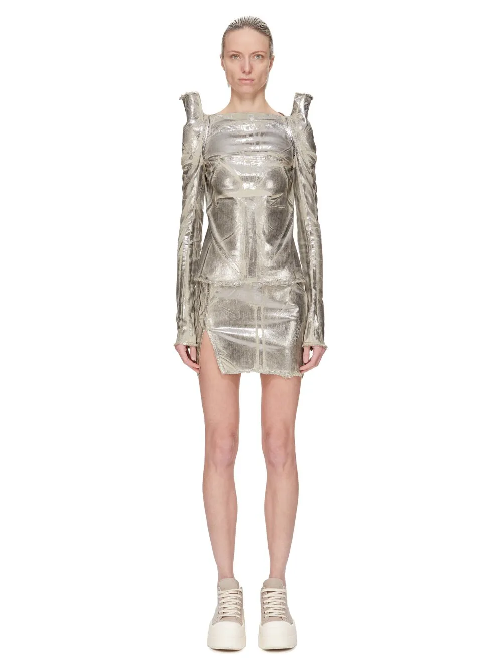 Drkshdw Concordians Tec Top In Palladium Foil Stretch Denim