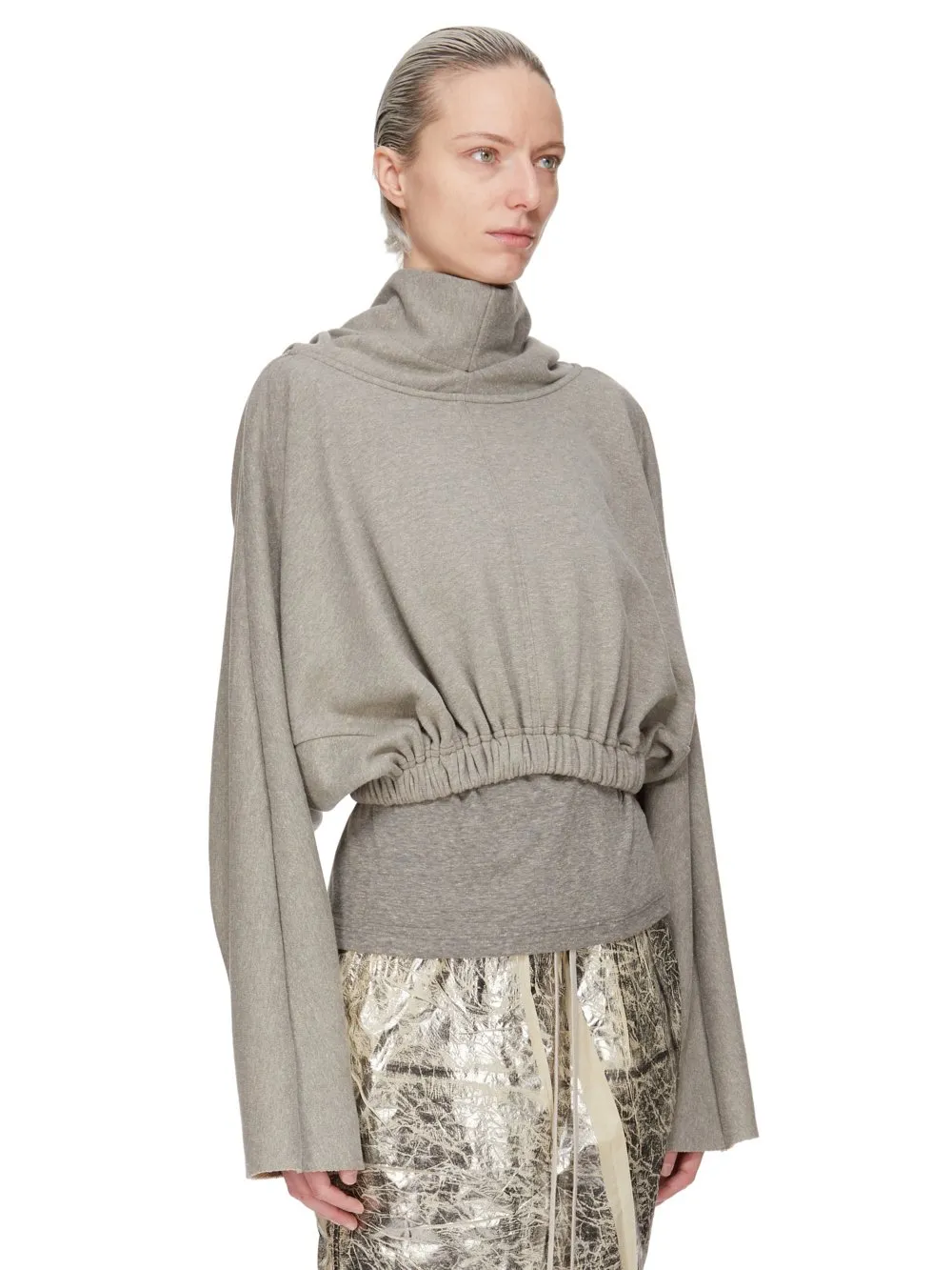 Drkshdw Concordians Cropped Hooded Tunic In Melange Grey Felpa Jersey