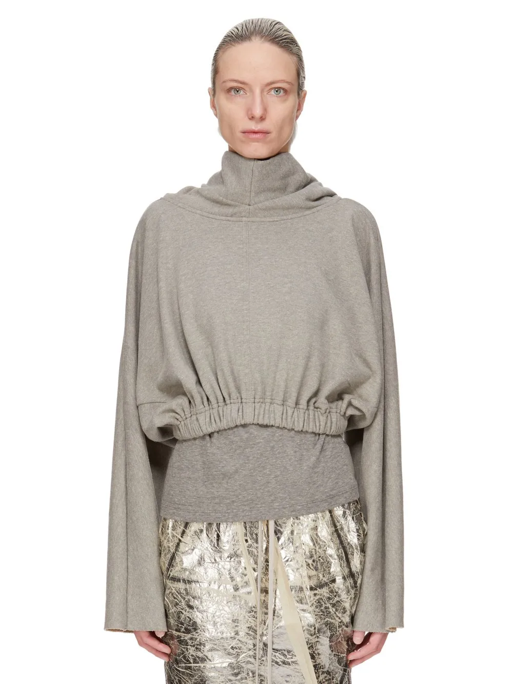 Drkshdw Concordians Cropped Hooded Tunic In Melange Grey Felpa Jersey