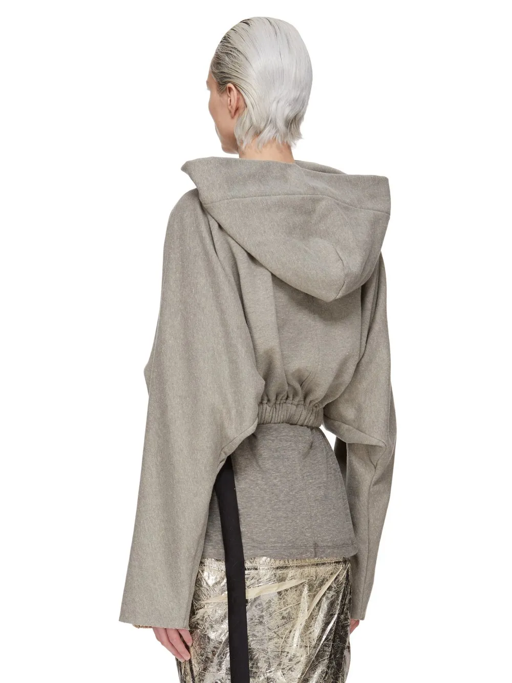 Drkshdw Concordians Cropped Hooded Tunic In Melange Grey Felpa Jersey
