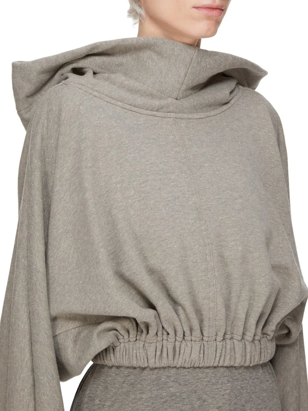 Drkshdw Concordians Cropped Hooded Tunic In Melange Grey Felpa Jersey