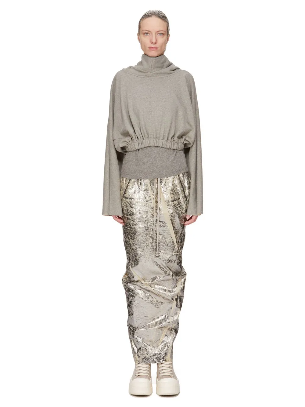 Drkshdw Concordians Cropped Hooded Tunic In Melange Grey Felpa Jersey
