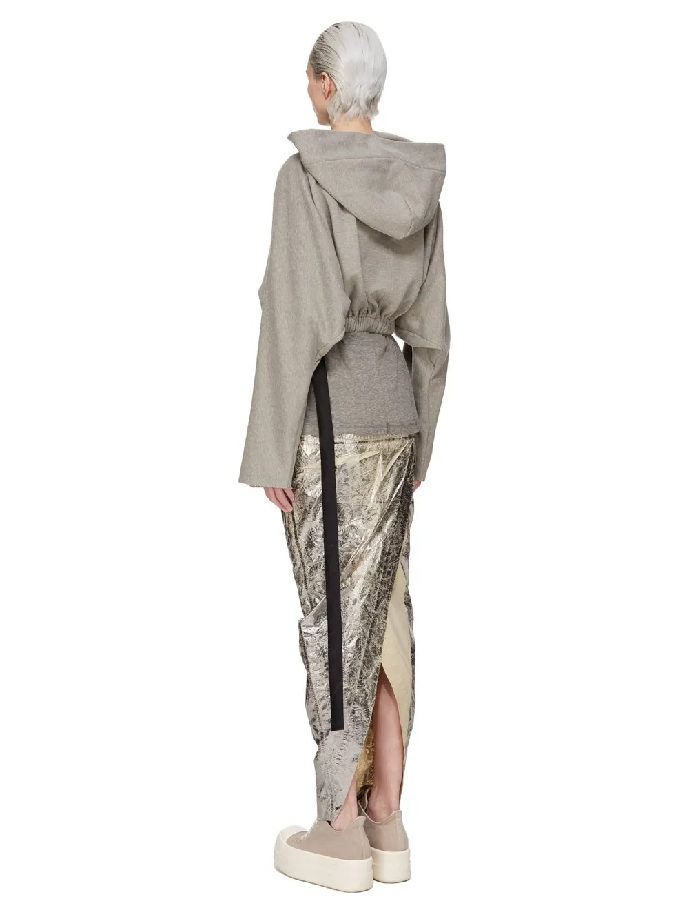 Drkshdw Concordians Cropped Hooded Tunic In Melange Grey Felpa Jersey