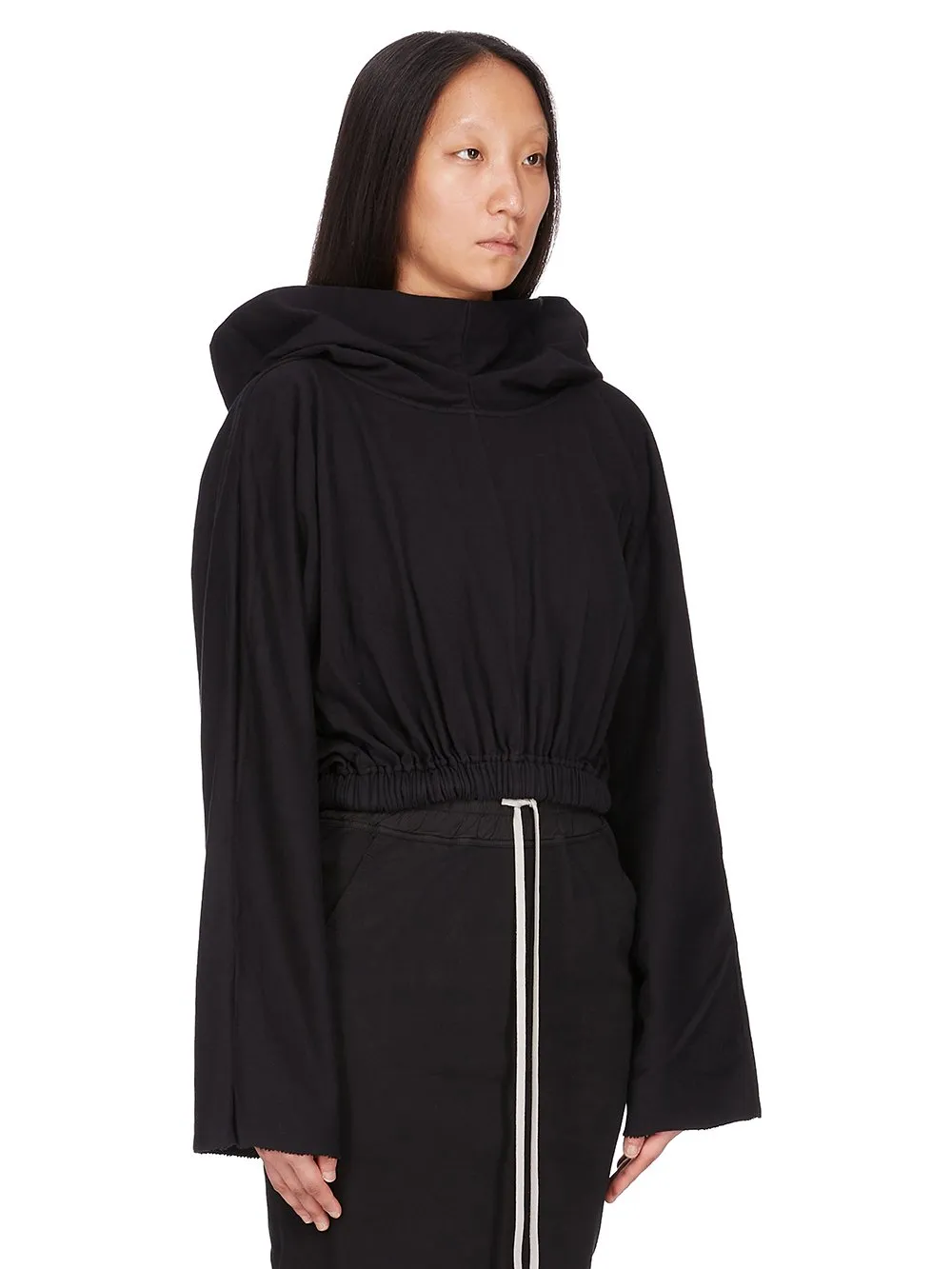 Drkshdw Concordians Cropped Hooded Tunic In Black Compact Heavy Jersey