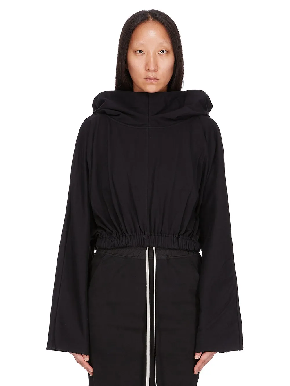 Drkshdw Concordians Cropped Hooded Tunic In Black Compact Heavy Jersey