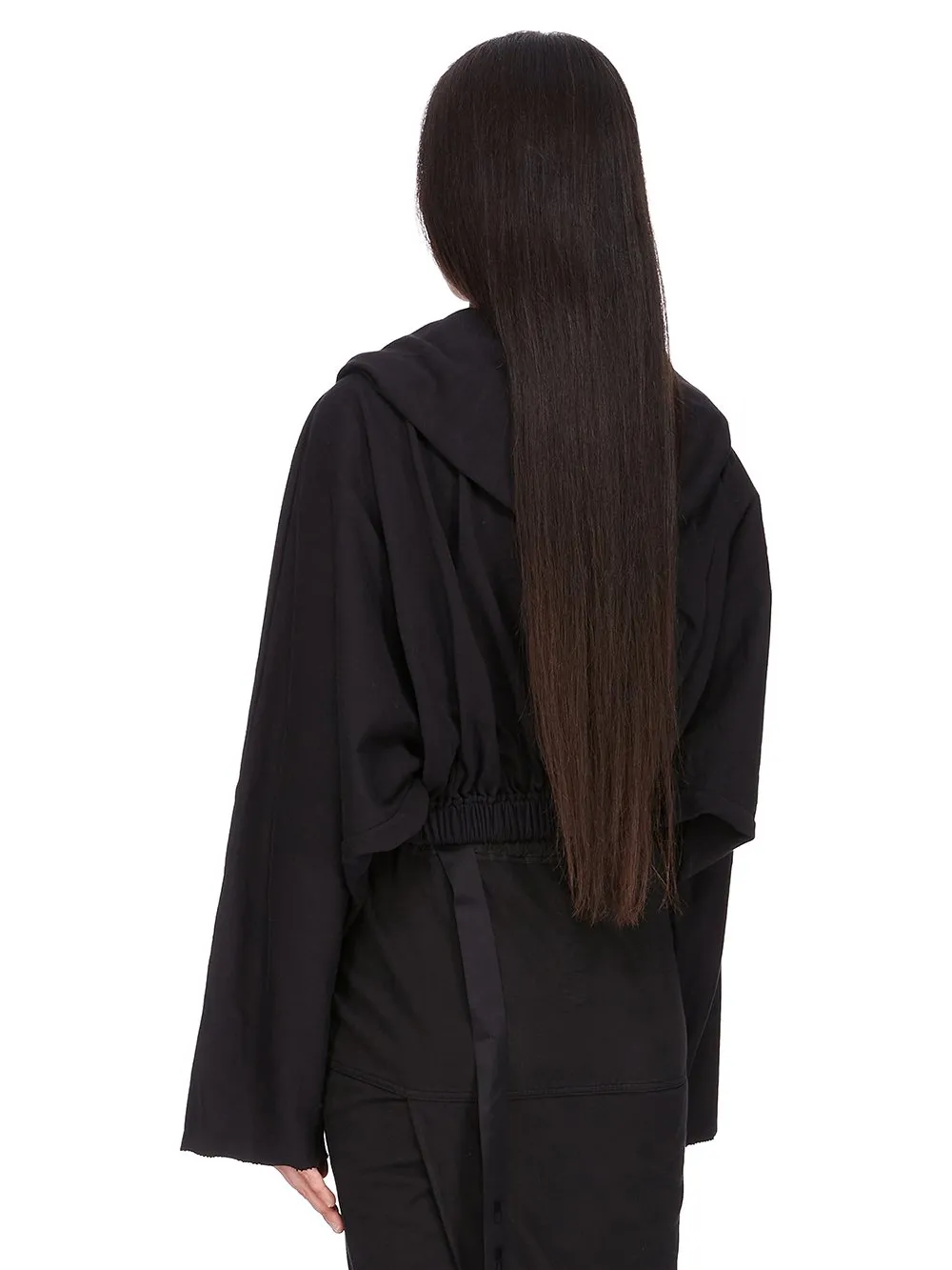 Drkshdw Concordians Cropped Hooded Tunic In Black Compact Heavy Jersey