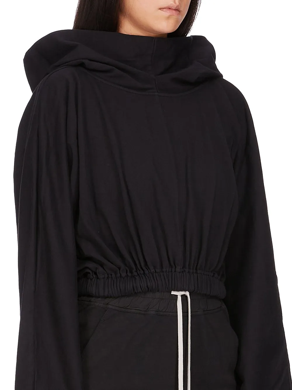 Drkshdw Concordians Cropped Hooded Tunic In Black Compact Heavy Jersey