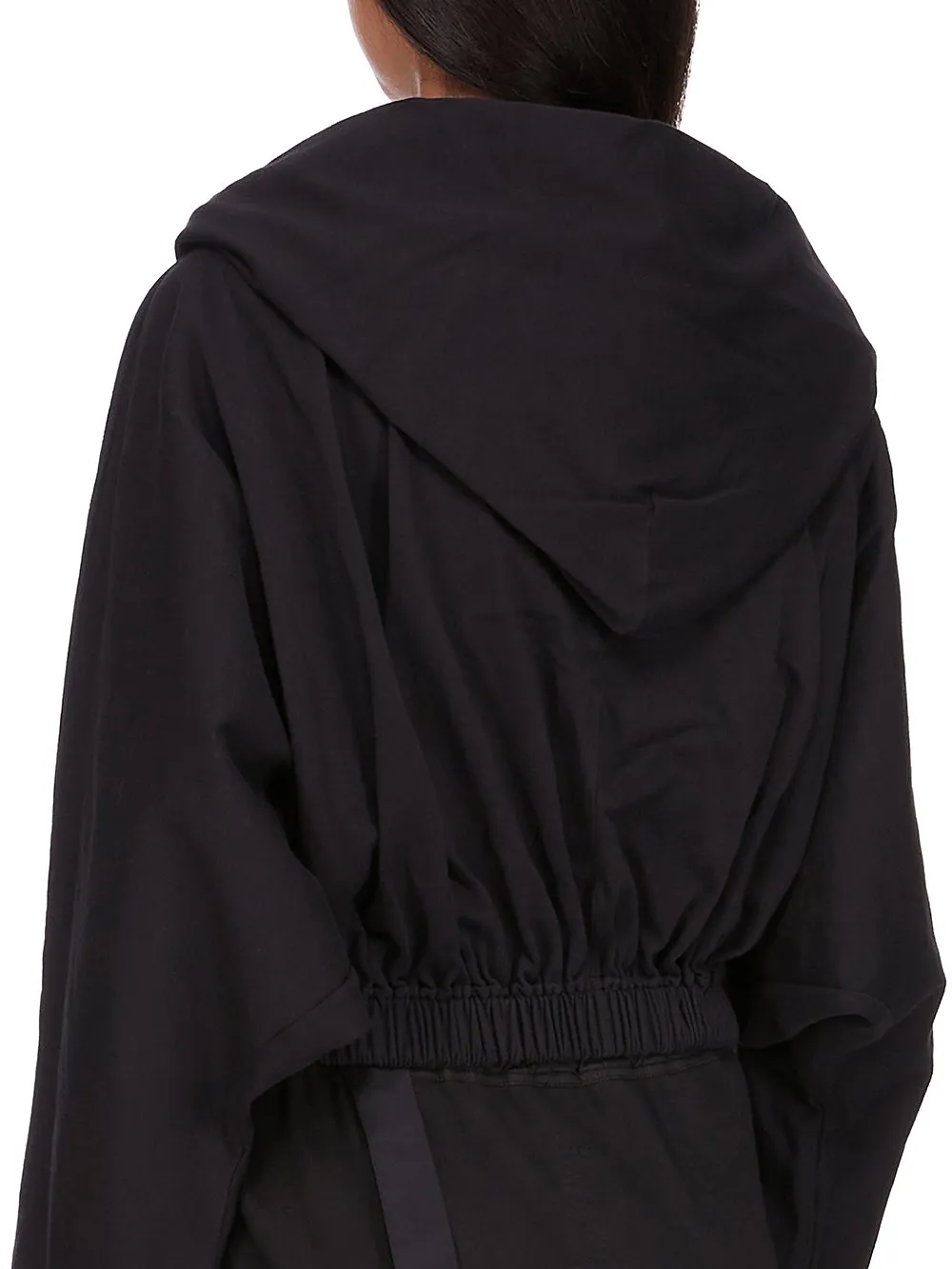 Drkshdw Concordians Cropped Hooded Tunic In Black Compact Heavy Jersey