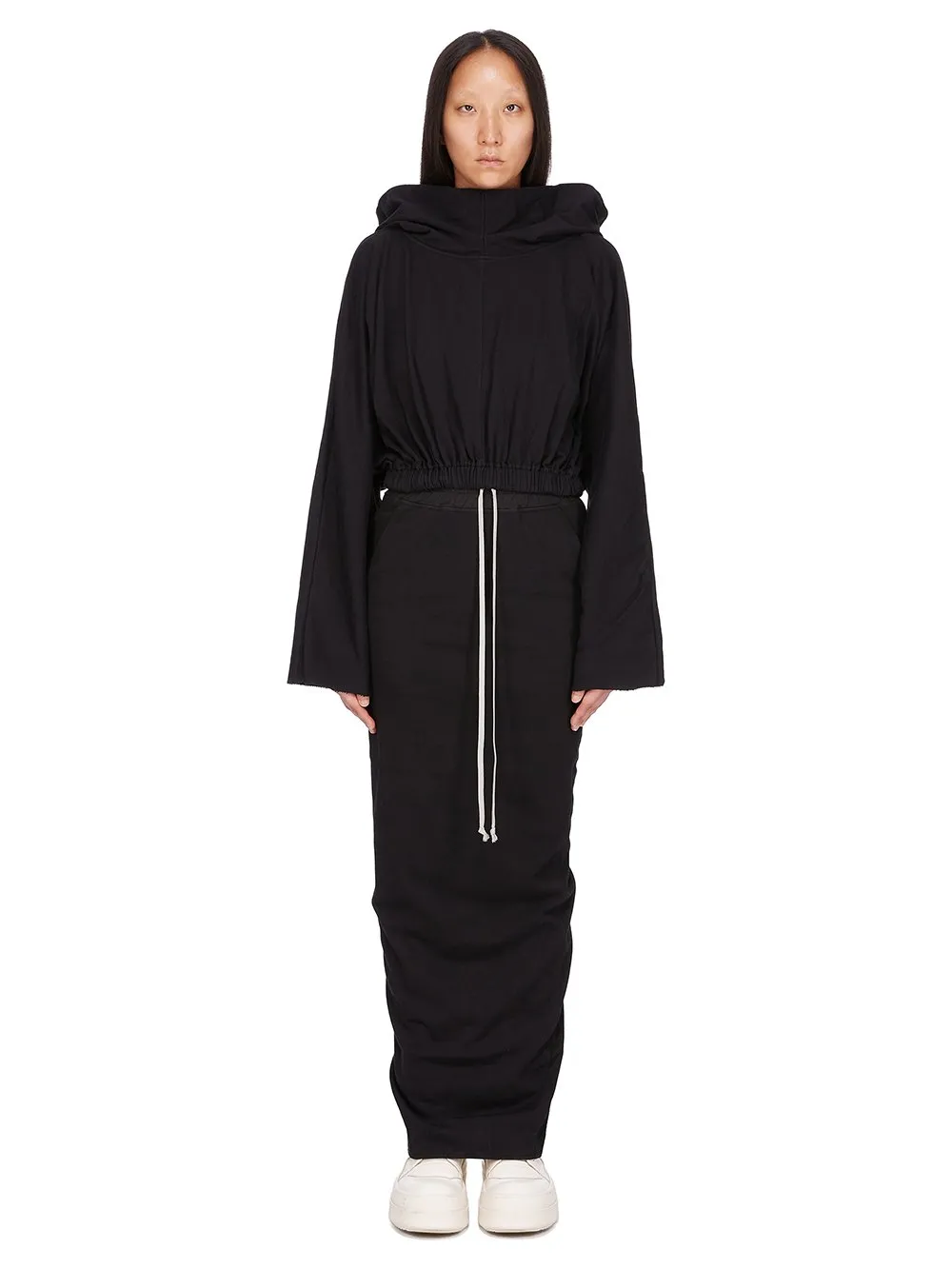 Drkshdw Concordians Cropped Hooded Tunic In Black Compact Heavy Jersey
