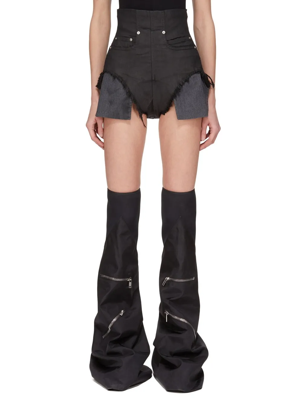 Drkshdw Concordians Dirt Cutoffs In Black Wax Stretch Denim