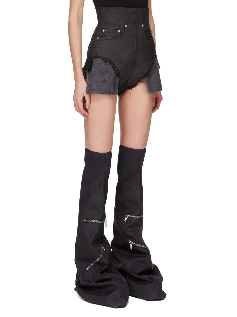 Drkshdw Concordians Dirt Cutoffs In Black Wax Stretch Denim
