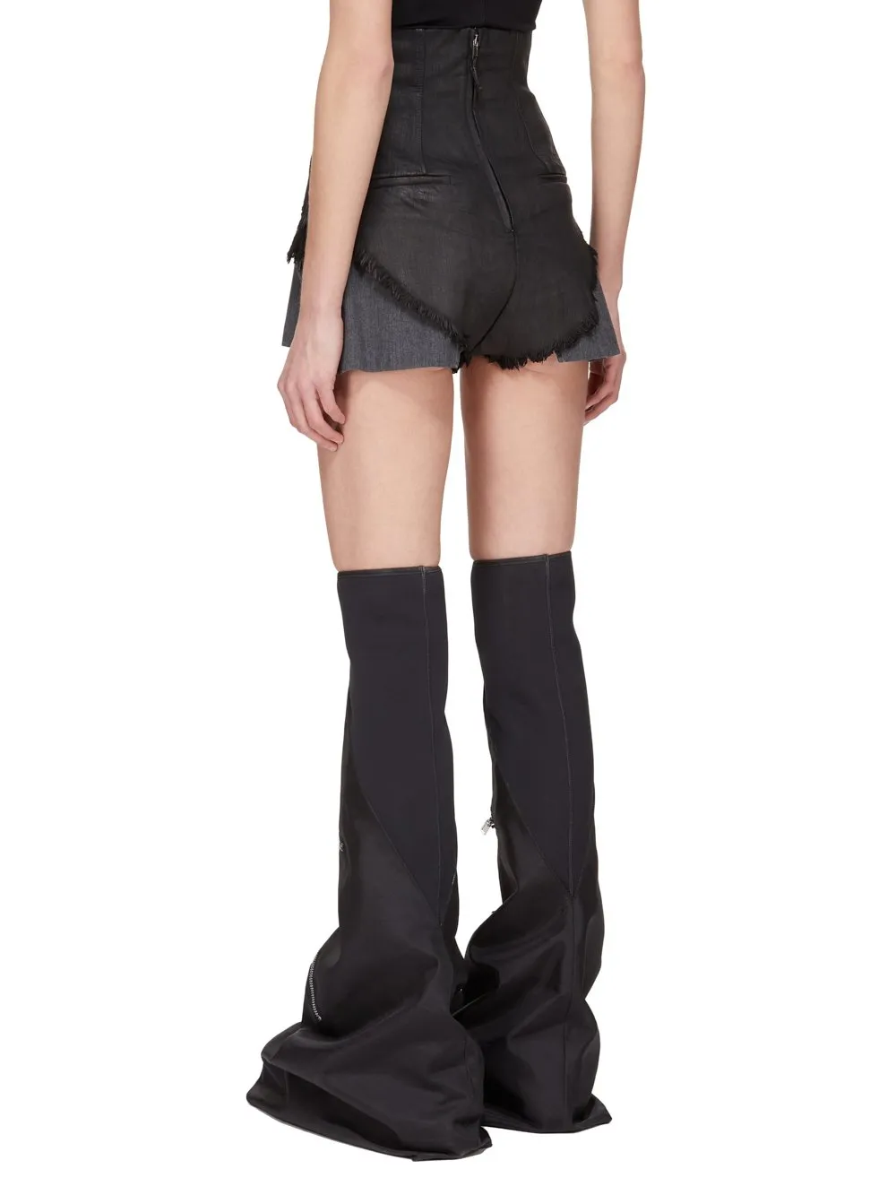 Drkshdw Concordians Dirt Cutoffs In Black Wax Stretch Denim