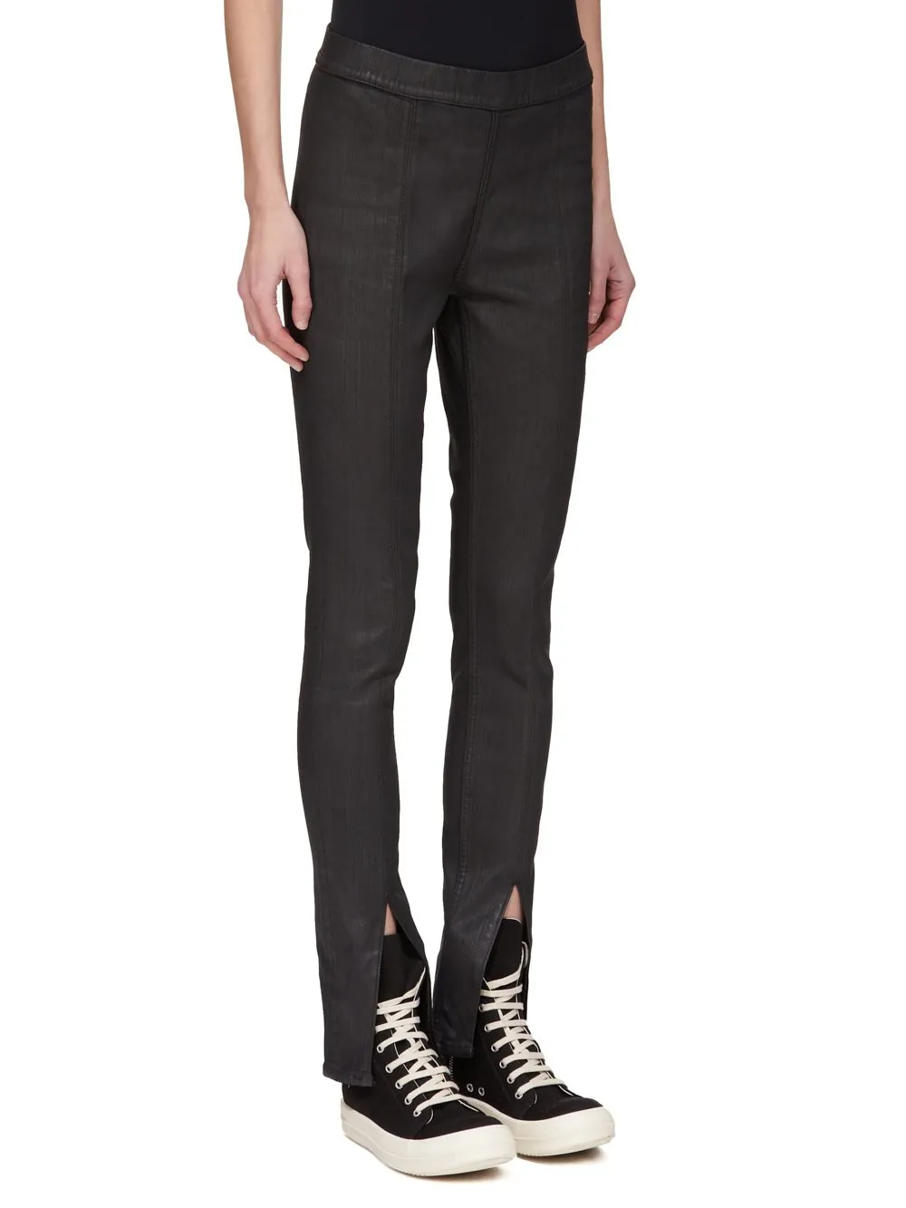 Drkshdw Concordians Slit Front Legging In Black Wax Stretch Denim