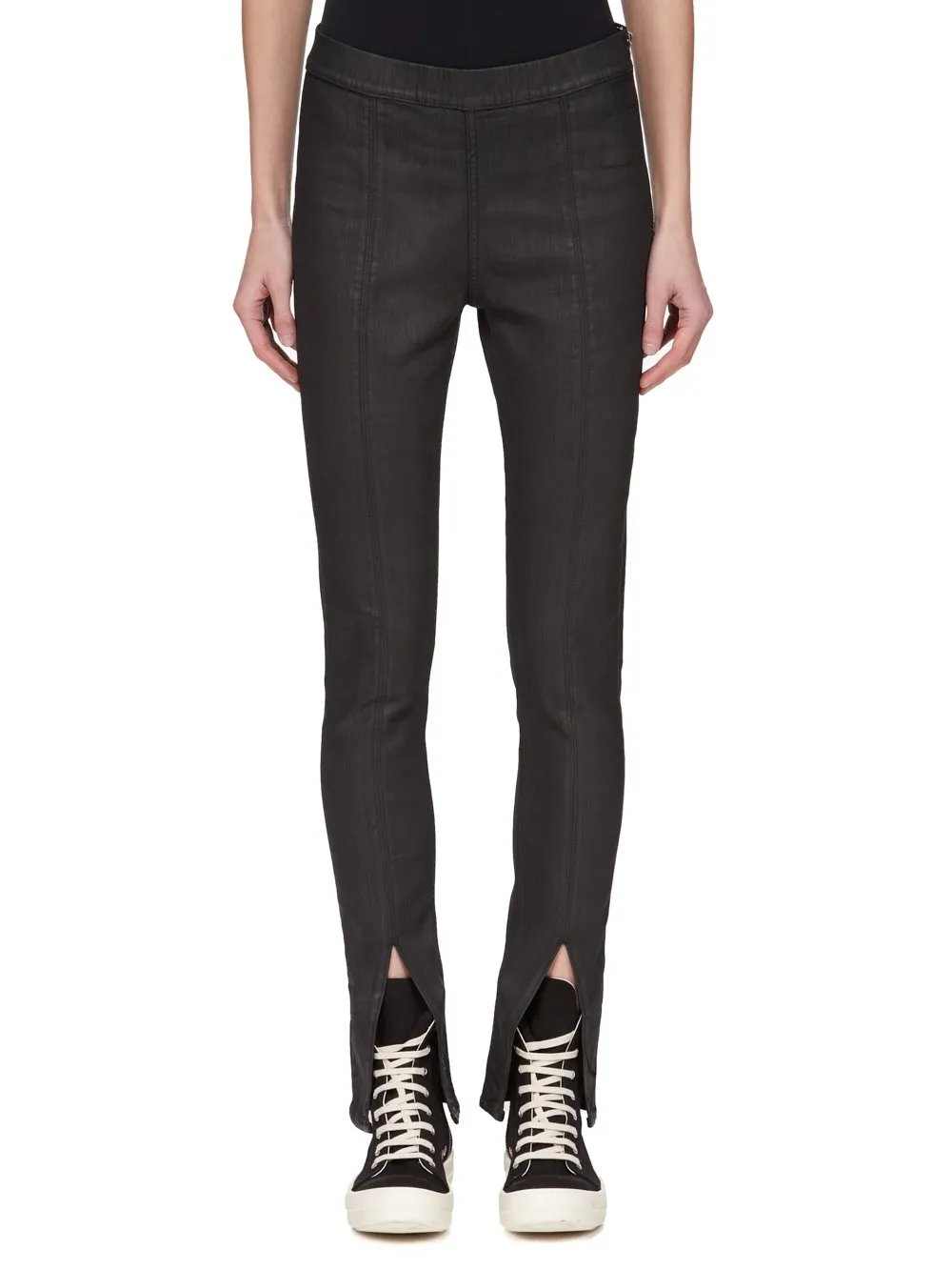 Drkshdw Concordians Slit Front Legging In Black Wax Stretch Denim