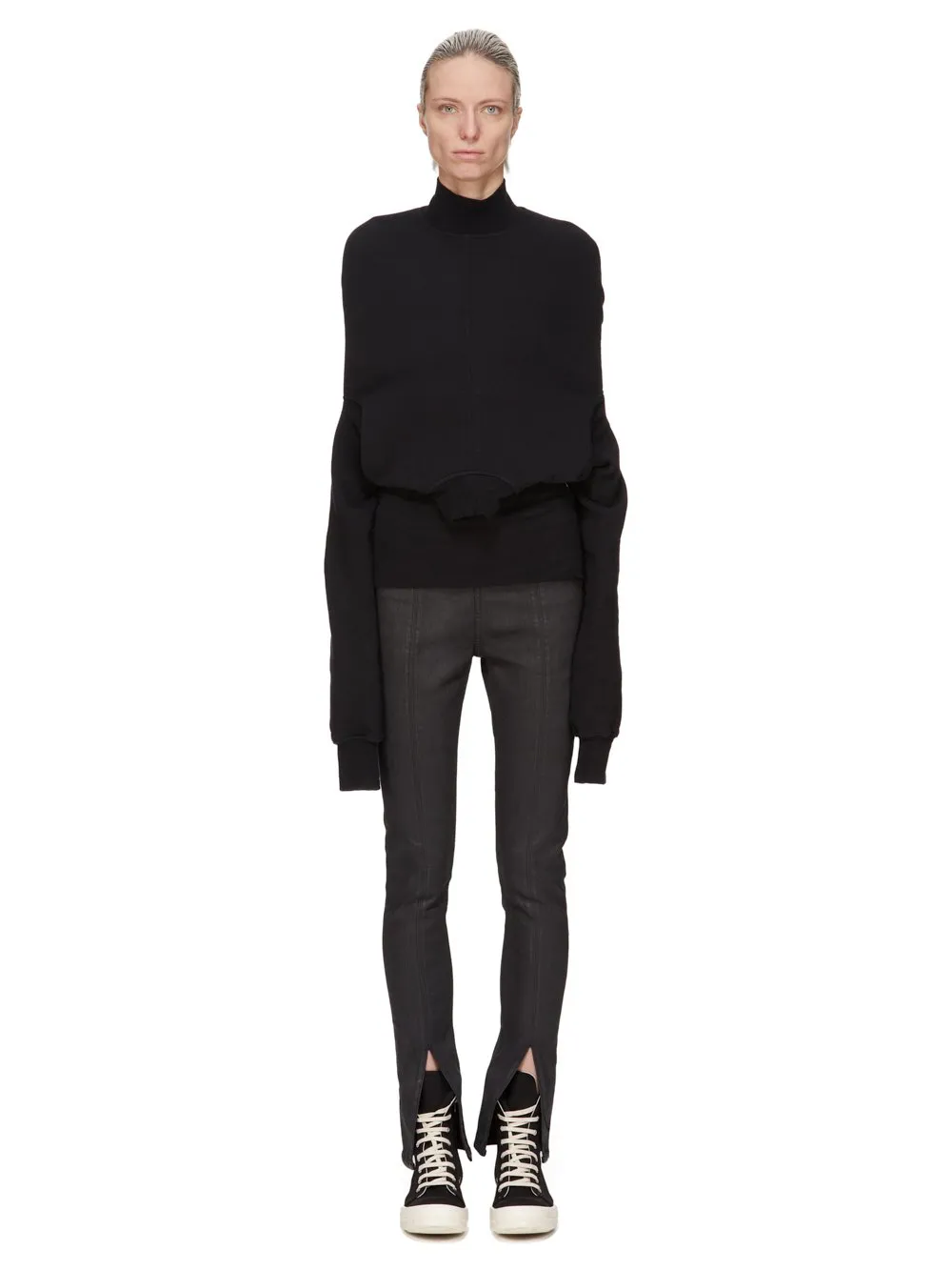 Drkshdw Concordians Slit Front Legging In Black Wax Stretch Denim