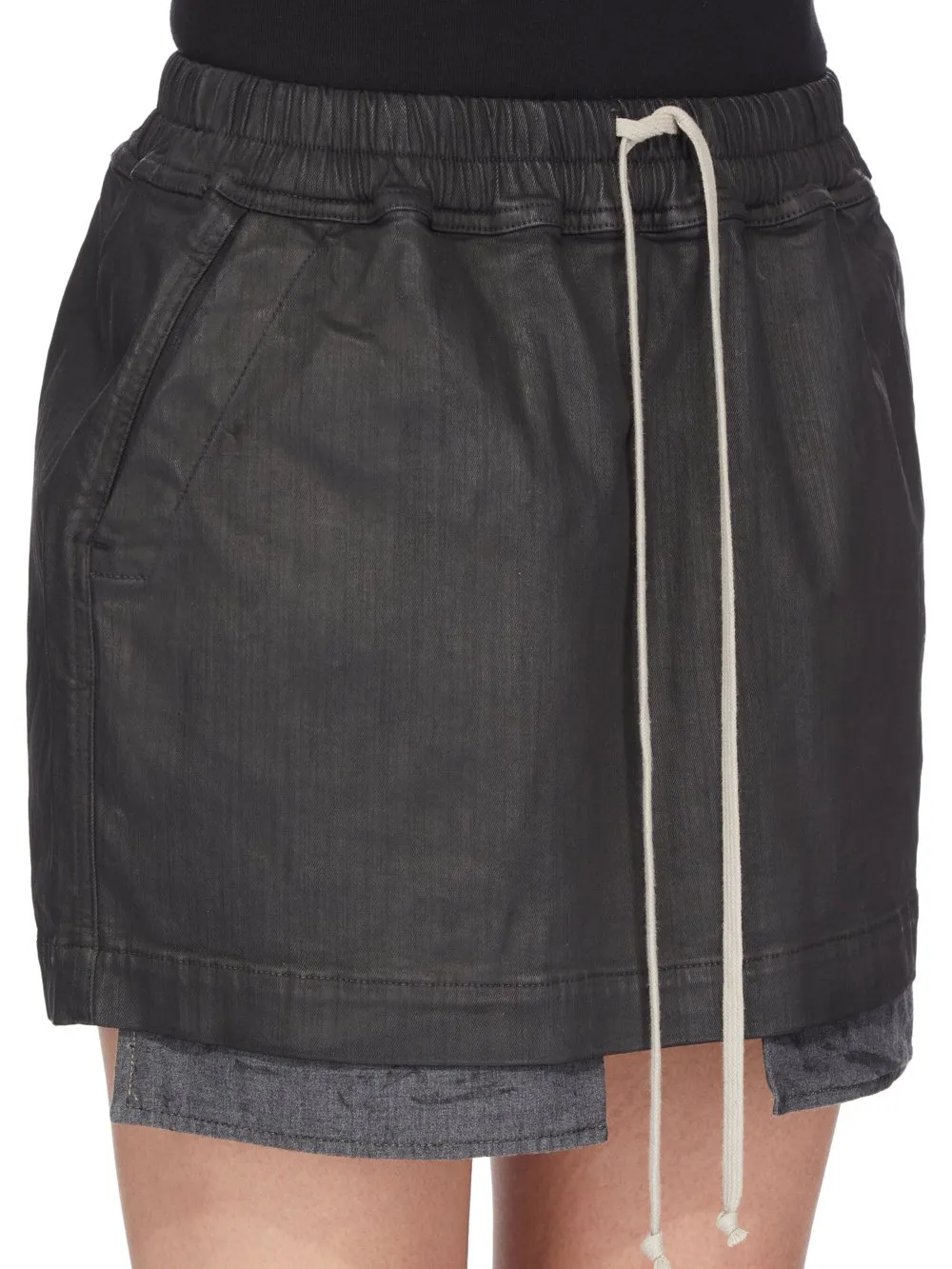 Drkshdw Concordians Fog Mini Skirt In Black Wax Stretch Denim