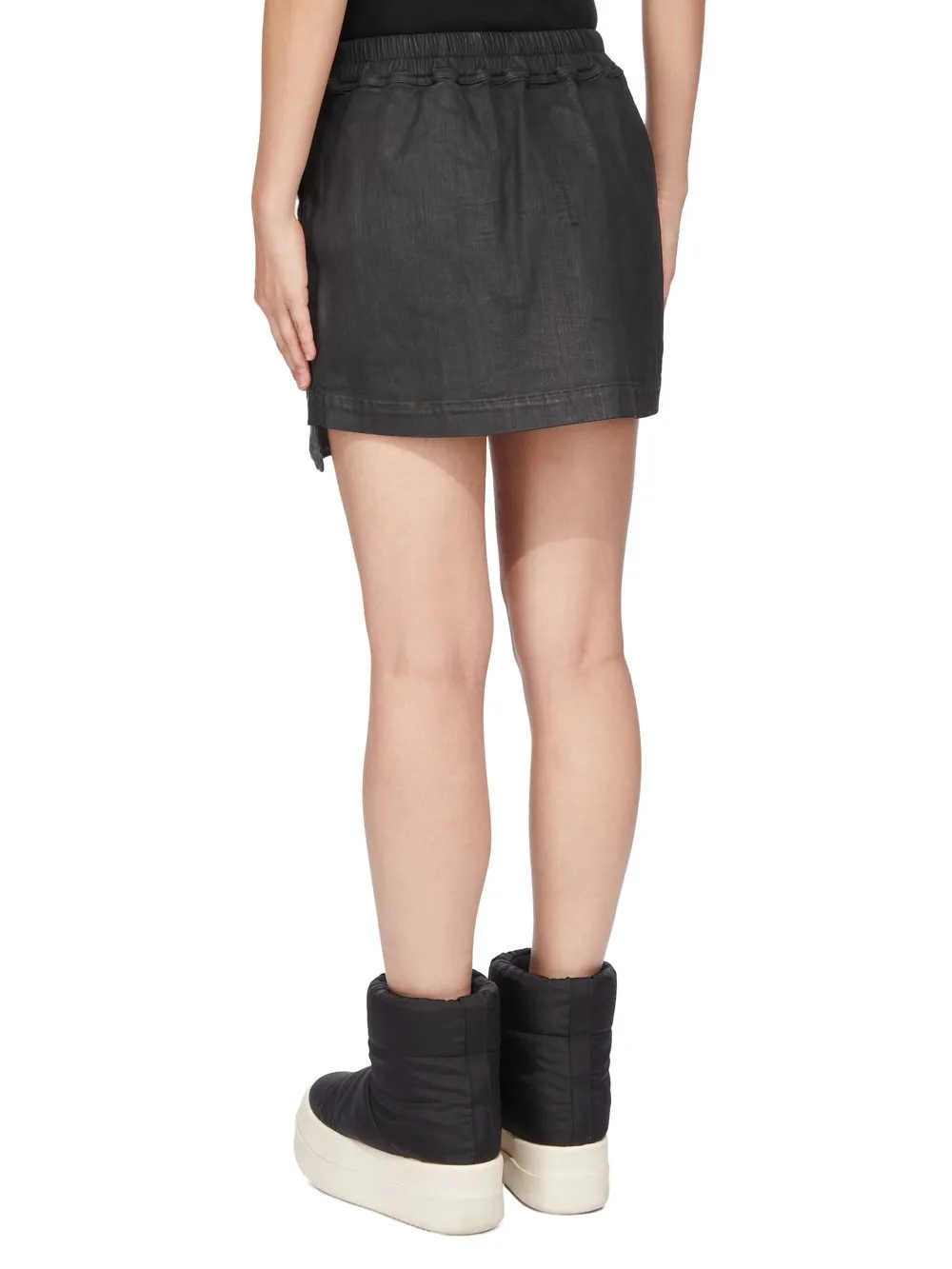 Drkshdw Concordians Fog Mini Skirt In Black Wax Stretch Denim