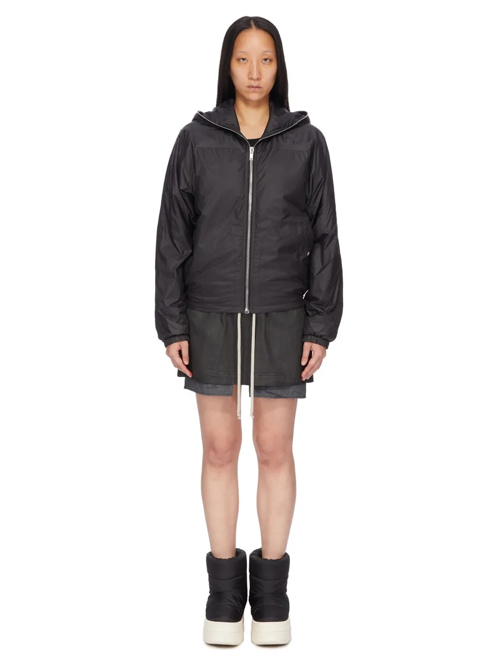 Drkshdw Concordians Fog Mini Skirt In Black Wax Stretch Denim